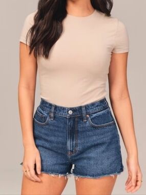 Abercrombie & Fitch Curve Love The Mom Short High Rise Distressed Denim -  14